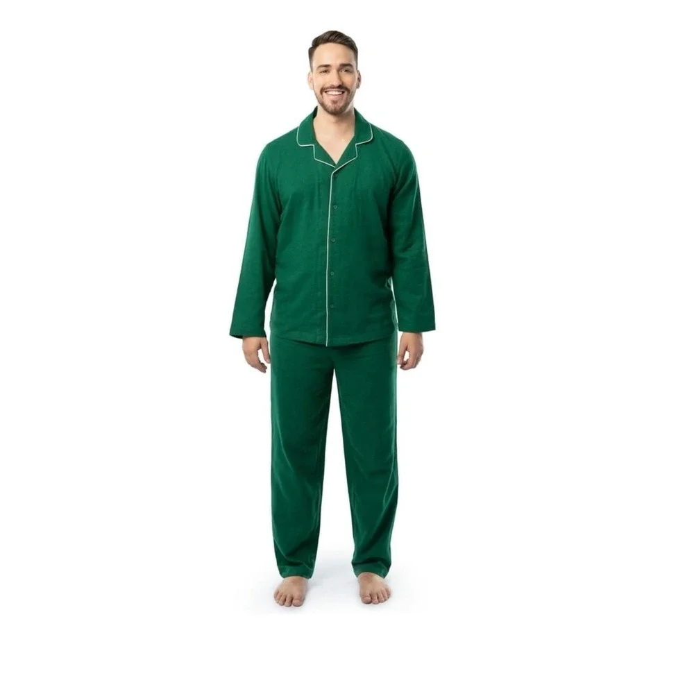 Fruit of the Loom Mens Flannel Pajama Set Hunter Green XL Sleepwear 2-Piece New